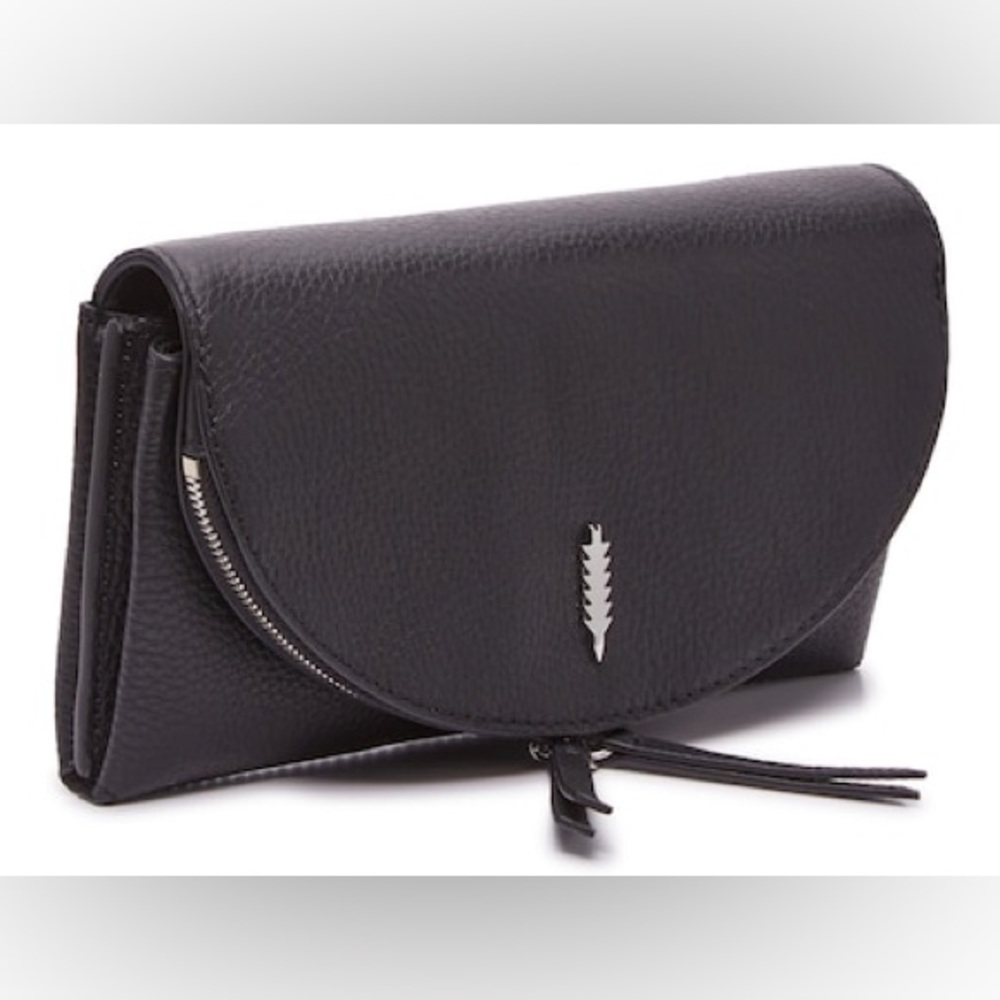 Thacker Nikki- Black Leather Cross body Clutch Bag - NWT.